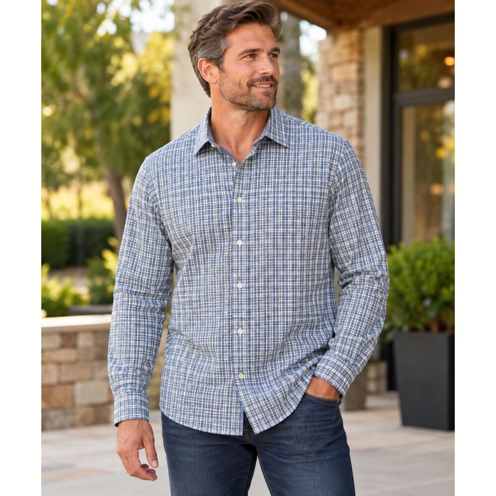Jack Maverick Men's XL Tall Blue Plaid Grayson Dress Shirt 100% Cotton NWT #24